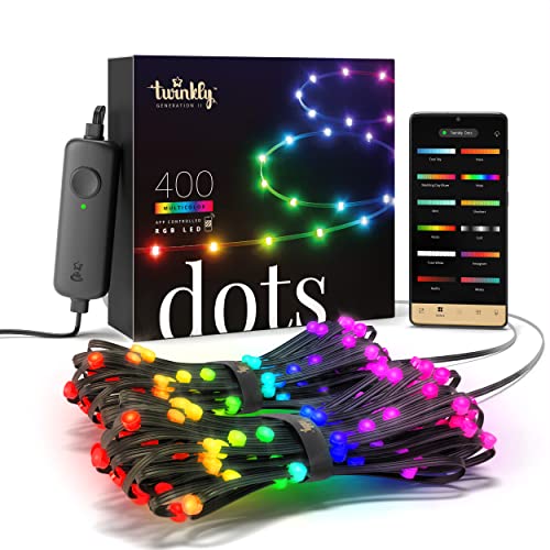 Twinkly Dots – App-gesteuerte LED-Lichterkette mit 400 RGB (16 Millionen Farben) LEDs. 20 Meter. Schwarzes Kabel. Intelligente Beleuchtungsdekoration für den Innen- und Außenbereich