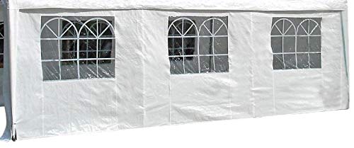 DEGAMO Seitenplane für Zelt 6x4 Meter, PE Weiss mit Fenstern