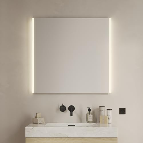 Loevschall Lago Quadratischer Spiegel mit Beleuchtung | Led Spiegel Mit Touch-Schalter 80x75 cm | Badspiegel Mit Led Beleuchtung | Verstellbarer Badezimmerspiegel mit Beleuchtung