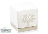 Bonboniere Box Weiß Würfel Konfetti Einsatz Baum des Lebens personalisierte Karte Set 20 Stück Art 16787b (100)