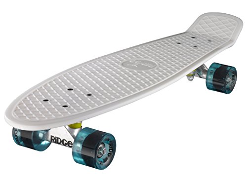 Ridge Skateboard 69 cm 27 Inch Nickel Cruiser Retro Stil M Rollen Komplett Fertig Montiert, White/Clear Blue