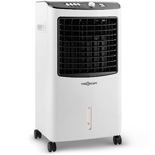 oneConcept 65W Luftkühler mit Wasserkühlung, 3-in-1 Verdunstungskühler, Luftbefeuchter & Ventilator, Mobile Klimageräte Luftkühler 7L, Leiser Air Cooler mit Bodenrollen, 2 Kühlpacks, 360m³/h