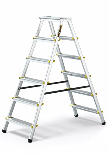 DRABEST Trittleiter Klapptritt Aluleiter mit 6 Stufen Beidseitig Leiter bis 150 kg Belastbar Stehleiter TÜV Zertifiziert Haushaltsleiter
