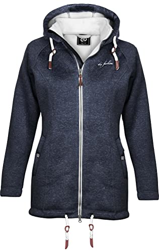 Dry Fashion Damen Wollfleecemantel Oslo Parka Übergangsjacke warm, Farbe:dunkelblau, Größe:52