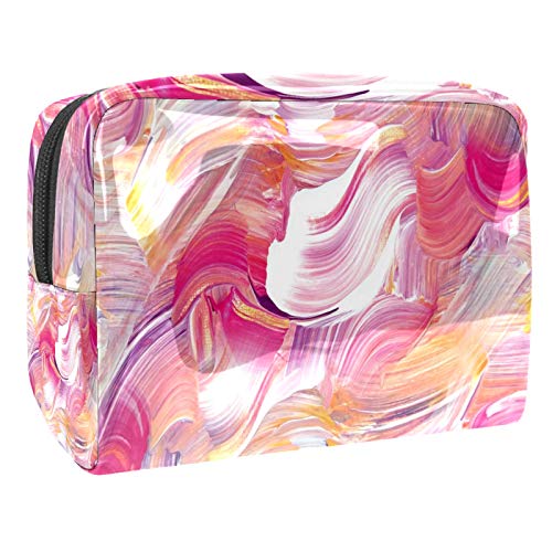 Kosmetiktasche Damen Abstraktes gemaltes Rosa Make-Up Taschen wasserdichte Organizer Multifunktions Fall mit Reißverschluss Kulturbeutel für Frauen 18.5x7.5x13cm