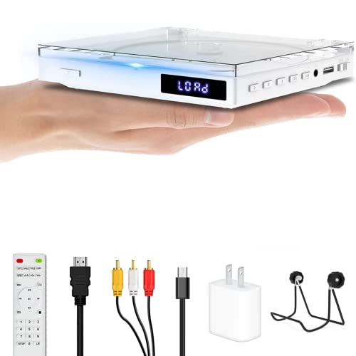 Mini DVD Player Tragbar, Regionen Free mit 1080P HDMI-Anschluss/AV-Ausgang, NTSC/PAL, DVD-Player für TV mit AV/HDMI-Kabeln/USB-Wiedergabe Fernbedienung und Ständer