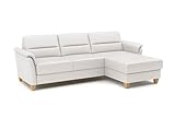 CAVADORE Leder-Ecksofa Palera mit Longchair / Landhaus-Couch mit Federkern + massiven Holzfüßen / 244 x 89 x 163 / Leder Weiß