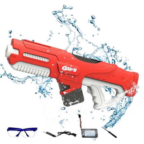 Elektrische Wasserpistole mit Saug Wasser Funktion Water Gun,Reichweite Reichweite 32 Fuß,Automatische Spritzpistolen Wasserdicht für Strand Schwimmbad im Freien Pistole,für Erwachsene,Kinder (Rot)