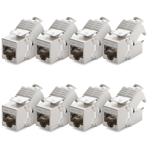 deleyCON 8X CAT 8 Keystone Jack Modul Patchkabel Netzwerkkabel Optimal für CAT8 CAT7 CAT7a Verlegekabel Verbinder STP Schirmung RJ45 Buchse Netzwerk Patchpanel Keystonehalterung Erweiterung