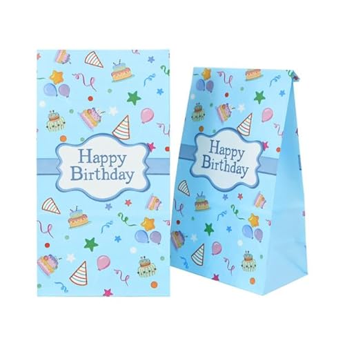 10 Stück rosa blau alles Gute zum Geburtstag Geschenk Dekorationen Kraftpapier Süßigkeiten Kekse Taschen Kindergeburtstag Babyparty Party Lebensmittelverpackungsbeutel-B01-10 Stück