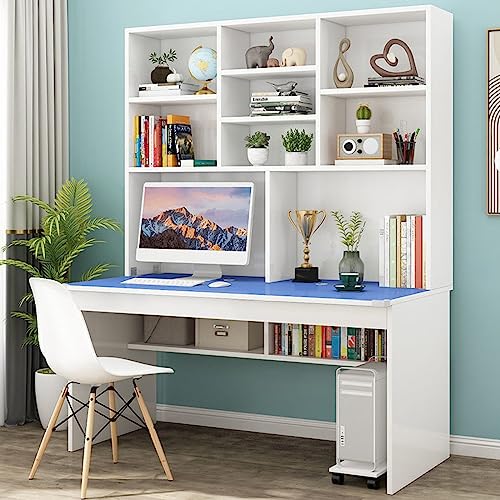 Computertisch mit Bücherregal für kleinen Raum, Holzschreibtisch/Arbeitstisch, Lerntisch für Teenager, Studenten, Heimbüro-Schreibtisch, Computertisch mit Stall (47 Zoll, blau)
