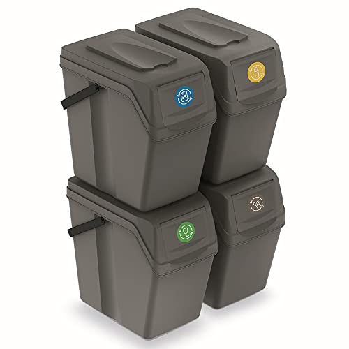 Prosperplast Sortibox Mülleimer Mülltrennsystem Abfalleimer Behälter (4x25L, Grau)