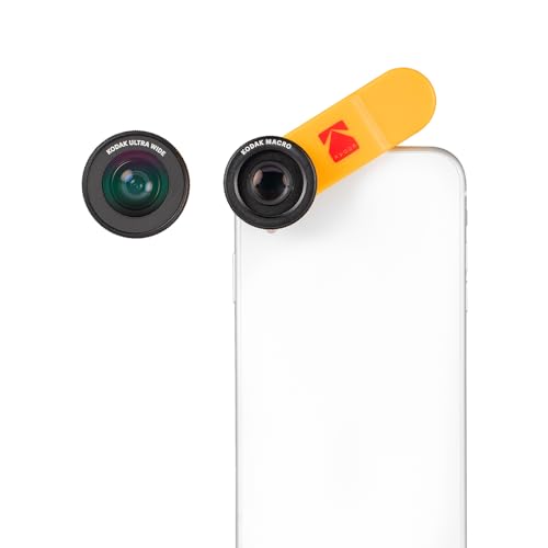 KODAK 2-in-1 Vorsatzlinsen-Set für Smartphones bestehend aus 100° Weitwinkel- und 15x Makro-Objektiv (Universelle Clip-Befestigung, Funktioniert auch mit MultiCams & Frontkameras), KSM001