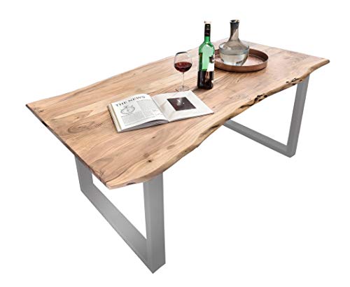 SAM Baumkantentisch 200x100 cm Quarto, Esszimmertisch aus Akazie, Holz-Tisch mit Silber lackierten Beinen