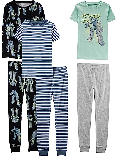 Simple Joys by Carter's 6-Piece Snug-fit Cotton Pajama Pyjama-Set, Mehrfarbig/Streifen/Transformers, 7 Jahre, 6er-Pack