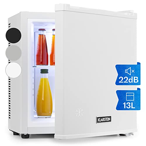 Klarstein Secret Cool Mini-Kühlschrank Mini-Bar, EEK A+, 13 Liter, 45 cm Höhe, 0 dB, Lautlos, Geräuchlos, Kühlbereich: 5-8 °C, freistehend, Getränkekühlschrank, Minibar, weiß