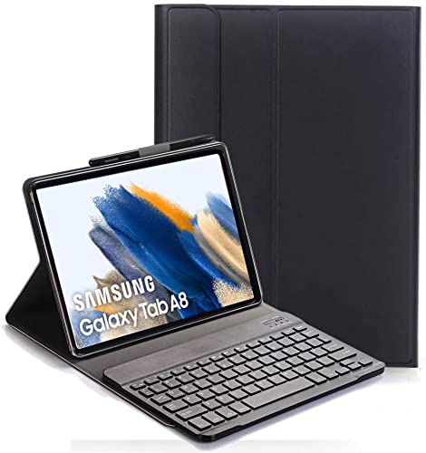 YHFZR Spanish Keyboard Case Ñ für Samsung Galaxy Tab A8 2021, Spanish Ultra Slim Keyboard Case mit magnetisch abnehmbarem drahtlosem Bluetooth für Samsung Galaxy Tab A8 SM-X200/205 10,4 Zoll, Schwarz