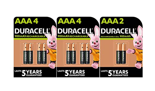 10 x Duracell AAA Wiederaufladbare 900 mAh (2 Blister mit 4 Batterien + 1 Blister mit 2 Batterien)10 wiederaufladbare Ministilbatterien