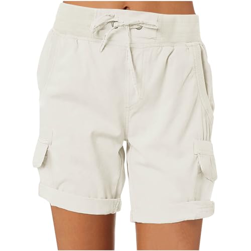 PonPed Attreasure Freizeit-Shorts für Damen, lässige Damen-Shorts mit hoher Taille, Wander-Outdoor-Lounge-Shorts (White,3XL)