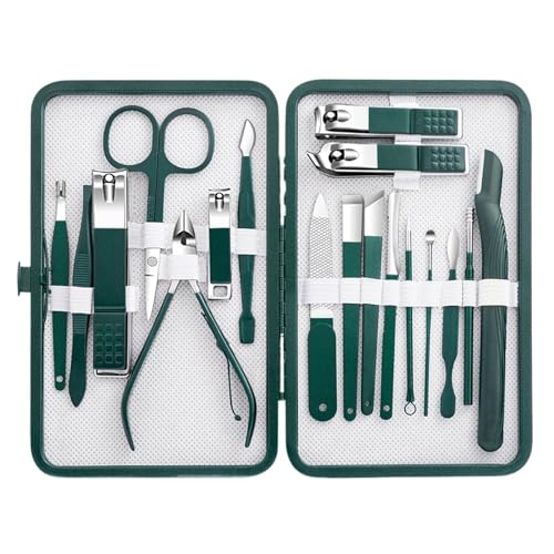Nagelknipser-Set aus Edelstahl, Werkzeugset mit tragbarem Maniküre-Kunstwerkzeug, grüne Nägel schneiden (Color : 18pcs)