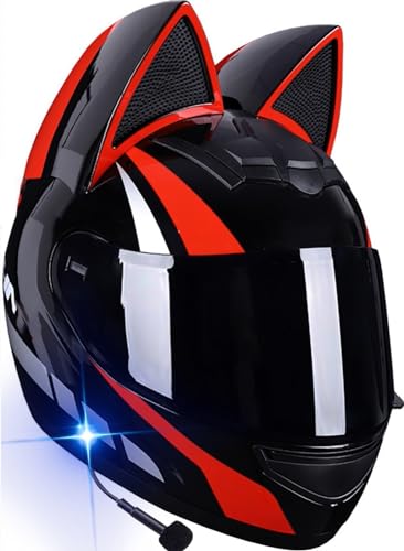 Motorradhelm Integral Motorrad Bluetooth Helm Katzenohr Modularer Motorradhelm ECE-Zugelassene Klapphelme Mit Visier Für Street Bike Scooter Motocross 4,L=59-60cm