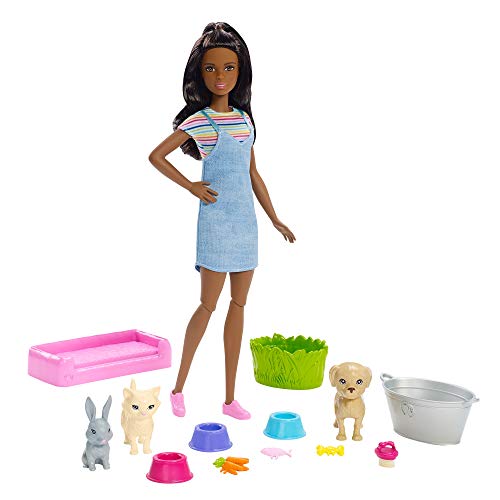 Barbie FXH12 - Badespaß Tiere und Puppe, brünett