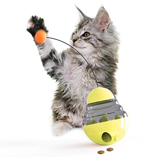 MAAFRI Interaktives Katzenspielzeug für Indoor-Katzen, Tumbler, Indoor-Übung, Katzenkicker, lustige Katzen, auslaufender Futterball, Spielzeug, das die Sinne und Jagdinstinkte stimuliert (gelb)