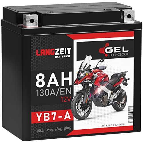 LANGZEIT YB7-A Motorradbatterie 12V 8Ah 130A/EN GEL Batterie 12V 50813 12N7-4A doppelte Lebensdauer vorgeladen auslaufsicher wartungsfrei