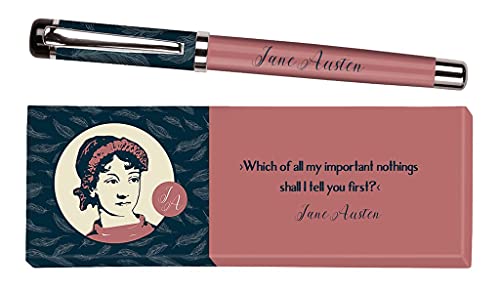 moses. 83356 libri_x Tintenroller Jane Austen, Tintenschreiber aus Metall mit blauer Mine, Bedruckt mit Zitat von Jane Austen, In einer Geschenkbox,1 Stück (1er Pack)