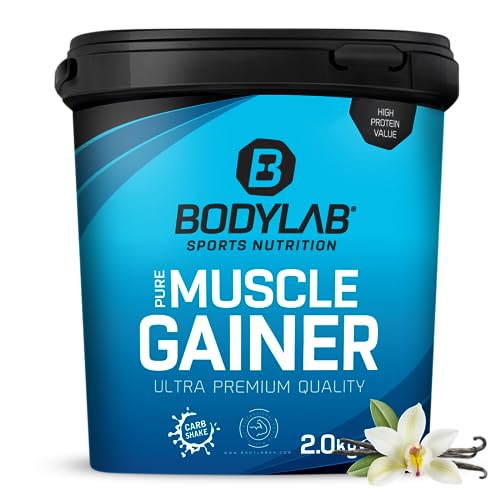 Bodylab24 Pure Muscle Gainer | 2kg | Vanille | Wertvolle Nährstoffe mit reichlich Kalorien für Deine Massephase