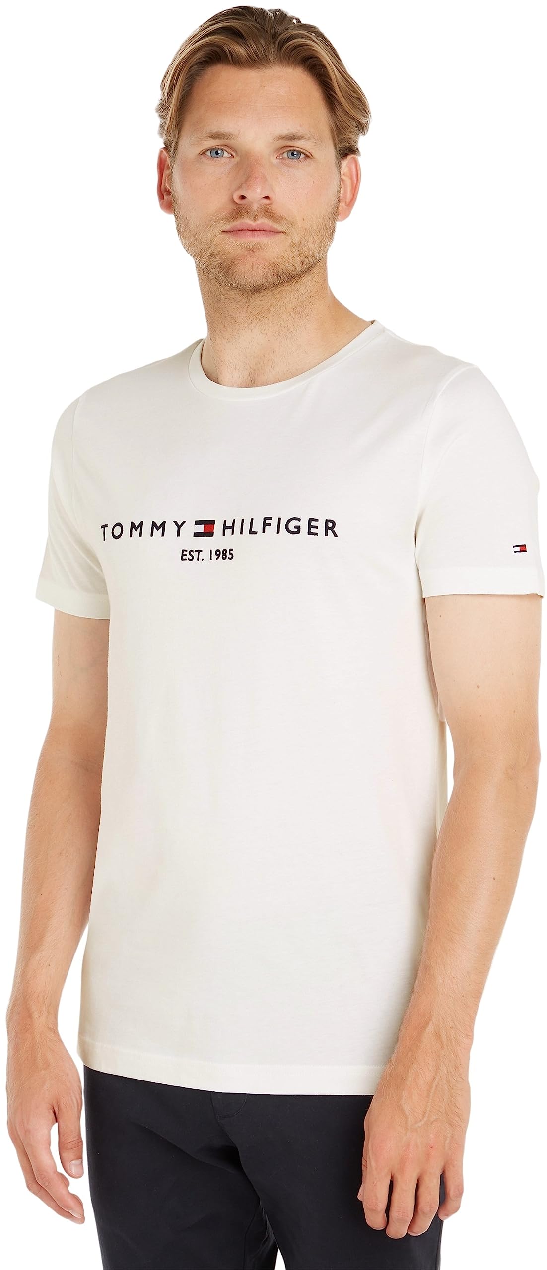 Tommy Hilfiger Herren T-Shirt Kurzarm Core Tommy Logo Rundhalsausschnitt, Weiß (Snow White), 3XL