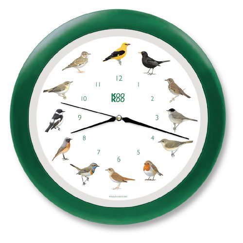 KOOKOO Singvögel Quarzwerk Grün, Die Singende Vogeluhr, ist eine Uhr mit 12 heimischen Singvögeln und echten, natürlichen Vogelstimmen