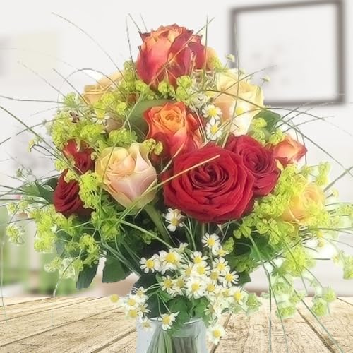 Großer Premiumstrauß - Blumenstrauß mit 15 Edelrosen # Rosen # Rot # Gelb-rot # Creme
