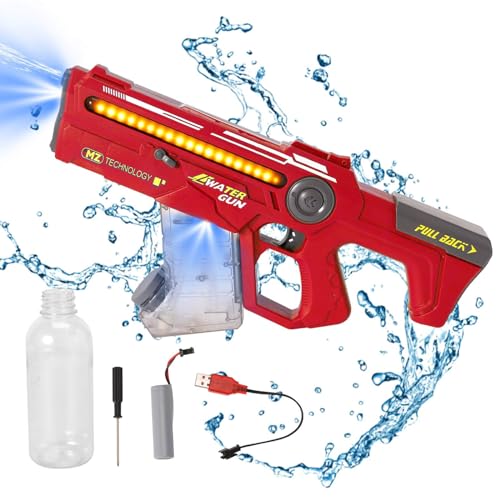 Wasserpistole Elektrisch für Kinder Erwachsene, Wasserspritzpistole Wasserpistolen mit Licht, Automatische Wasseraufnahme, 8 m Reichweite, Spielzeug für Sommer Pool Strand Spielzeug (Rot)