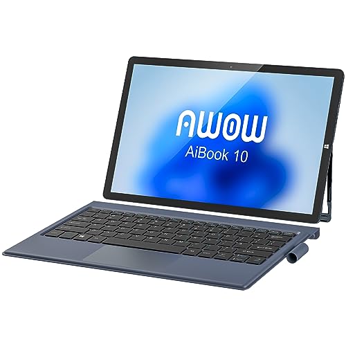AWOW 10.1'' Tablet PC Windows11 mit Intel Celeron N4120, 8GB LPDDR4, 256GB eMMC, Touchscreen und Abnehmbarer Deutscher QWERTZ-Tastatur - 2-in-1 Mini Laptop(Kein Stift)