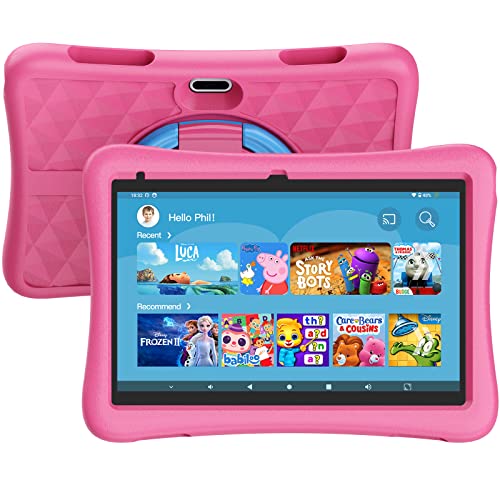 KYASTER Kinder Tablet, 10 Zoll HD 5G WiFi6 Android 12 Tablets für Kinder, Quad Core 1.8Ghz, 2GB +32GB, 7000mAh Batterie, Kindersicherung Spiel Bildung Apps, Eva stoßfestes Gehäuse (Rosa)