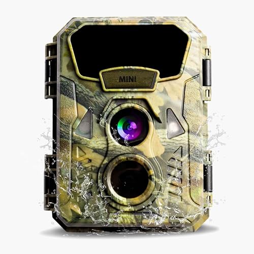 WACHMAN Wildkamera Mini Full HD 1080P Wildtierkamera mit Nachtsicht Bewegungsmelder 90°-Winkel View mit 0,3s Schnelle Trigger, 1.36" TFT HD LCD Display von 12 hochwertigen IR LEDs - IP66