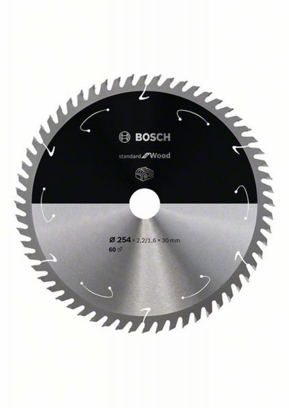 Bosch Akku-Kreissägeblatt Standard for Wood, 254 x 2,2/1,6 x 30, 60 Zähne 2608837736