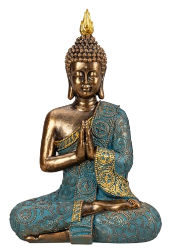 Lifestyle & More Buddha Skulptur Dekofigur aus Kunststein Gold/Mint grün Höhe 30cm Breite 20cm