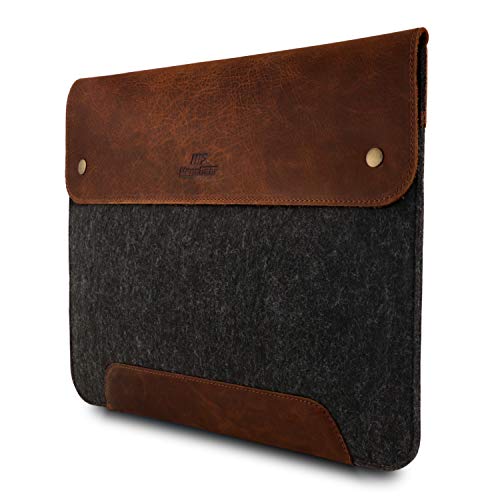 MegaGear MacBook-Tasche aus echtem Leder und Fleece, 15 Zoll (38,1 cm), Braun