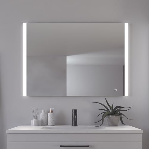 Loevschall Vega Quadratischer Spiegel mit Beleuchtung | Led Spiegel Mit Touch-Schalter 1000x700 | Badspiegel Mit Led Beleuchtung | Verstellbarer Badezimmerspiegel mit Beleuchtung