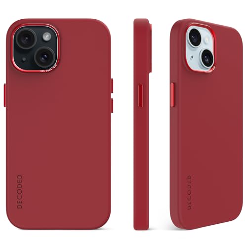DECODED Silikon-Hülle für Apple iPhone 14 (6,1 Zoll) – Premium Soft Touch Beschichtung – schützende und stoßfeste Handyhülle – MagSafe kompatibel – Mikrofaserfutter – Astro Dust Red