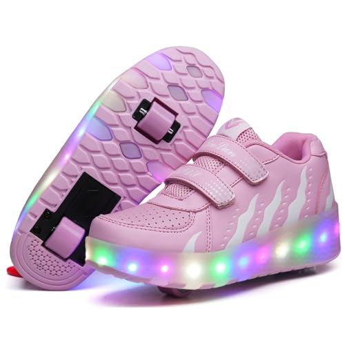 USB -Aufladung mehrerer Farb -LED -Rollschuh Skate -Schuhe automatisch einziehbare technische Skateboard -Skates Cross Trainer Pink-39EU