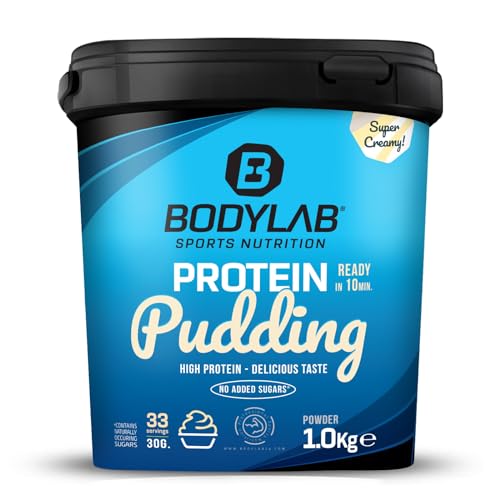 Bodylab24 Protein Pudding Banane 1000g, mit bis zu 25g Eiweiß (aus Whey Protein) pro Portion, schnelle und einfache Zubereitung, ideal als proteinreiche Alternative