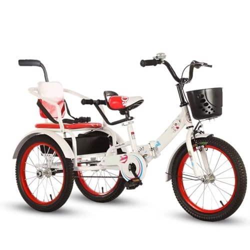 Klappbares Kleinkind-Dreirad für 3-10 Jahre, großes Kinder-Dreirad mit hinterer Schiebestange und Armlehne, Tandem-Rikscha-Dreiräder mit großem Rücksitz, 3-Rad-Cruiser-Bike