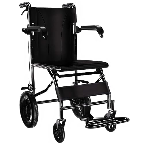 GHBXJX Rollstuhl Faltbar Leicht Transportrollstühle, Ultraleicht Rollstuhl für die Wohnung, Reiserollstuhl für ältere und Behinderte Menschen, Trommelbremse, Standardgröße, Schwarz