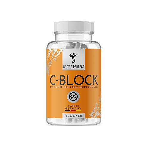 BODY'S PERFECT® C-Block Kapseln für Cheat Days, Kohlenhydrat, Blocker, mit Vitamin B6, Zink, Chrom & Alpha-Amylase, 60 Stück