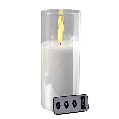 Hochwertige LED Kerze im Glas - mit Fernbedienung & Timer - ⌀ 10 cm - Realistische & Flackernde Flamme - Weihnachten Deko (Weiß, Höhe: 25 cm)