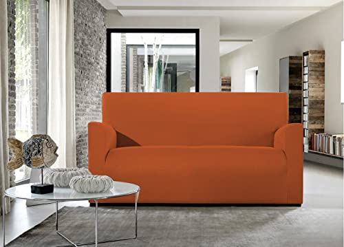 BIANCHERIAWEB Magico Sofaüberwurf für 4-Sitzer-Sofa, elastisch, einfarbig, orange, geeignet für Sofas von 220 bis 260 cm mit Sitztiefe 65 cm, schmutzabweisend, fusselfrei