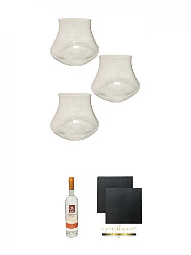 Botucal Rum Gläser 3 Stück + Botucal Blanco Reserve 0,7 Liter + Schiefer Glasuntersetzer eckig ca. 9,5 cm Ø 2 Stück